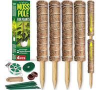 Premium Moss Pole for Plants 4-Pack - 48 Inch Sturdy Plant Support Stakes - 16.5" Extendable Poles for Monstera & Climbing Plants - 100% Natural Garden Sticks - Complete Kit w/Ties, Velcro & Rope