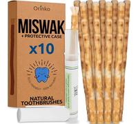 Premium Natural Miswak Sticks for Oral Hygiene with Protective Holder - Organic Chewable Siwak Toothbrush - Fresh Breath - Eco-Friendly Wooden Dental Stick - Pack of 10 with 1 Holder - ORINKO