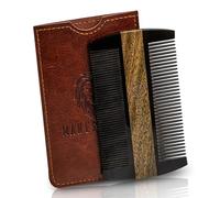 Premium Natural Ox horn and Sandalwood Beard Comb Dual-Action | Double Sided Beard & Mustache Comb with Brown Protective Case | Perfect Grooming Companion & Gift for Men - by Man & Mane