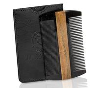 Premium Natural Ox horn and Sandalwood Beard Comb Dual-Action | Double Sided Beard & Mustache Comb with Black Protective Case | Perfect Grooming Companion & Gift for Men - by Man & Mane