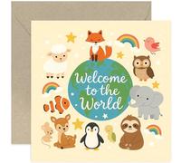 Premium New Baby Card, Welcome to the World, Animals Design, New Born, Baby, Gifts for Boy or Girl, Blank Inside with Envelope