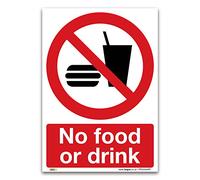 Premium No Food or Drink Sign: Compliant with EU & UK Regulations, A4 (297 x 210mm) 1mm Rigid Plastic Sign, 3-Year Warranty - Ensure Safety & Compliance in Restricted Areas
