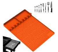 Premium Non-Slip Silicone Grill Mat with Drain Tray - Heat-Resistant BBQ Counter Protector for Outdoor Cooking, Fits Most Griddles & Countertops, Reusable Thawing Plate (Easy Clean, Orange)