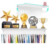 Premium Non-Slip White Medal Hanger Display Trophy Shelf,Medal Hanger Display for Wall with Metal Trophy Shelf,Race Medal Display Upgraded Medal Holder Display for gymanstics,Race,Soccer,Swim