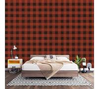 Premium Non-Woven Mural 200x140 cm Red Wall Photo Wallpaper | Interior Decor Waterproof 3D Panoramic Wallpaper, Lumberjack Style Plaid Moderne Art Poster Mural for Living Bedroom