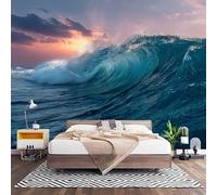 Premium Non-Woven Mural 250x175 cm Green Wall Photo Wallpaper | Interior Decor Waterproof 3D Panoramic Wallpaper, Nature Ocean Waves Moderne Art Poster Mural for Living Bedroom