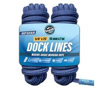 Premium Nylon Boat Dock Lines for Docking 5/8'' x 25' | Double Braided Marine Rope & Mooring Line| Ropes for Docking with Loop | UV & Saltwater Resistant Dock Ropes for Boats & Pontoons
