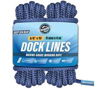 Premium Nylon Boat Dock Lines & Ropes for Docking 3/8'' x 15' | Double Braided Marine Rope & Mooring Line| Boat Ropes for Docking with Loop | UV & Saltwater Resistant Dock Ropes for Boats & Pontoons