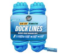 Premium Nylon Boat Dock Lines & Ropes for Docking 5/8'' x 25' | Double Braided Marine Rope & Mooring Line| Boat Ropes for Docking with Loop