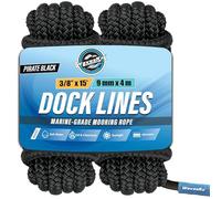 Premium Nylon Boat Dock Lines & Ropes for Docking & Pontoon | Double Braided Marine Rope | Boat Ropes for Docking with Loop | UV & Saltwater Resistant Dock Rope (Black, 3/8” x 15’)