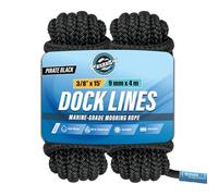 Premium Nylon Boat Dock Lines & Ropes for Docking & Pontoon | Double Braided Marine Rope | Boat Ropes for Docking with Loop | UV & Saltwater Resistant Dock Rope (Black, 3/8” x 15’)