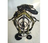 Premium Nylon Horse Cart Driving Harness Set, Complete Equestrian Tack with Reins and Bridle Pony, Cob, Full & Shetland Black/Yellow (Cob)