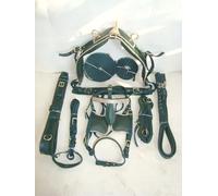 Premium Nylon Horse Cart Driving Harness Set, Complete Equestrian Tack with Reins and Bridle Pony, Cob, Full & Shetland Green (Full Horse)