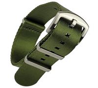 Premium Nylon Military Watch Strap | 20mm Green | Smooth Seatbelt Weave Pass-Through Fabric Band | Double Pass Webbed Style | Brushed Stainless Steel Buckle & Fittings (Green, 20 mm)