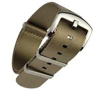 Premium Nylon Military Watch Strap | 20mm Khaki Sand Beige Brown | Smooth Seatbelt Weave Pass-Through Fabric Band | Double Pass Webbed Style | Brushed Stainless Steel Buckle & Fittings (Tan, 20 mm)
