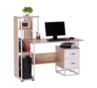 Premium Oak/White Writing Desk - 2 Drawers & Multi-Shelves - Perfect for Home an