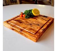Premium Olive Wood Square Cutting Board | Thick, Durable and Eco-Friendly Chopping Block with Juice Groove | Perfect for Kitchen, Cheese and Charcuterie | Beautiful Natural Finish (30x30cm)