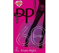 Premium Opaques 60 Denier 3D Knee Highs 2 Pair Pack - Black Pretty Polly Black One Size