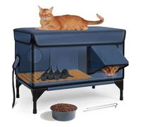 Premium Outdoor Pet House for Cats, Waterproof Kennel with Elevated Base for Comfort & Cleanliness, Indoor Outdoor Use Blue S(43 * 33 * 30cm)