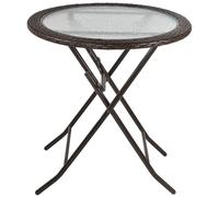 Premium Outsunny Round Glass Metal Table - Folding & Weatherproof - Brown Rattan