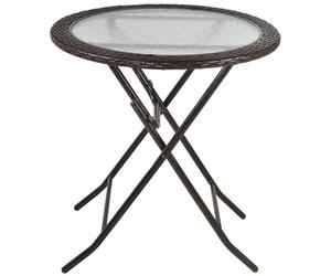 Premium Outsunny Round Glass Metal Table - Folding & Weatherproof - Brown Rattan