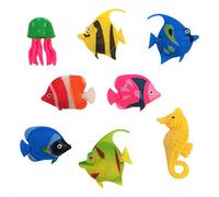 Premium Pack of 8 - Colourful Assorted Artificial Plastic Tropical Fish Jellyfish & Seahorse for Bubble Lamp Aquarium