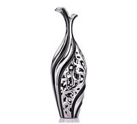 Premium Pampas Grass Floor Vase, 19.6" Tall & Modern, Silver & Black, Decorative for Living Room or Entryway