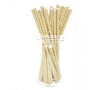 Premium Paper Straws [Pack of 25 Drinking Straws] by Picture Perfect Party (Gold Chevron)