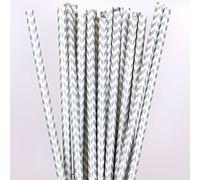 Premium Paper Straws [Pack of 25 Drinking Straws] by Picture Perfect Party (Silver Chevron)