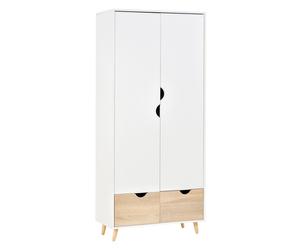 Premium Particle Board 2-Drawer Wardrobe | White/Oak | Spacious & Durable | HOMC