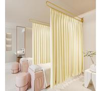 Premium Partition Curtain Rod for Beauty Salon & Health Center - Wall Mounted Room Divider with Gold Pole, Stylish Yellow Curtains (200cm/6.5ft) for Privacy & Elegance