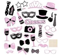 Premium Party Photo Booth Props Set Selfie Props,Funny Selfie Props Wedding Props Accessories Photo Posing Props for New Years Props,Graduation Props,Large Glasses, Funny Signs (Pink-30pcs)