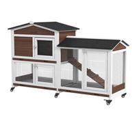 Premium PawHut Wooden Rabbit Hutch w/ Wheels, Run, Ramp - High-Quality, Spacious