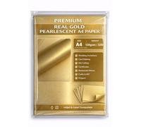 Premium Pearlescent Paper A4 (8.27 x 11.7”) 120gsm (32lb Bond) - Shimmer Cardstock Sheets for Inkjet & Laser Printers - Ideal for Certificates, Invitations, Menus & Crafts (20, Real Gold)