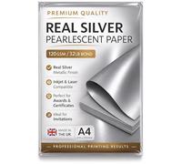 Premium Pearlescent Paper A4 (8.27 x 11.7”) 120gsm (32lb Bond) - Shimmer Cardstock Sheets for Inkjet & Laser Printers - Ideal for Certificates, Invitations, Menus & Crafts (100, Real Silver)