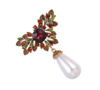 Premium Pearls Embellished Green Red Brooch Jewelry with Secure Gemstones Setting Suitable for Upscale Occasions Versatile Pearls Brooch for Outfits