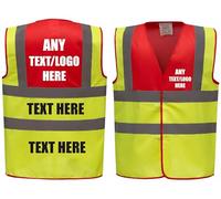 Premium Personalised Custom Printed Yellow Red Hi Vis Viz Reflective Safety Vest Waistcoat, Reflective High Visibility, Printed By Brook Hi Vis, Medium