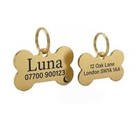 Premium Personalised Dog Tag | Solid Brass Bone Pet ID Tag Deep Engraved Anti-Fade UK | Custom Name, Address & Phone for Dogs & Cats | Durable Brushed Finish Collar Tag