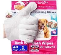 Premium Pet Cleaning Gloves for Dogs & Cats - 2 Bags 20 Pcs each - Disposable Glove Wipes for Bathing, Deodorising & Grooming - Dog Bath Mitts for Paws, Fur, Face & Butt - Hypoallergenic + Lick Safe