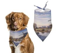 Premium Pet Scarf, Landscape with A Traditional Windmill Print Soft & Breathable Triangle Bandana for Dogs & Cats, Perfect for Daily Wear Or Special Occasions