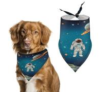 Premium Pet Scarf, Outer Space Rocket Astronaut Print Soft & Breathable Triangle Bandana for Dogs & Cats, Perfect for Daily Wear Or Special Occasions