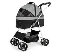 Premium Pet Stroller for Medium Dogs, Foldable 4 Wheel Pet Dog Stroller Cat Strollers for 2 Cats, Dog Prams Pushchairs for Small Dogs Breathable Dog Pram Stroller Buggy(Dark Grey)