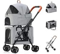 Premium Pet Strollers for Dogs Cats Double Layer Pet Carrier with Wheels Separable Dog Pram Pet Cat Stroller Pushchair Travel Cart Carrier (Blue a) (Gray B)