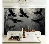 Premium Photo Wallpaper Horror Style 250 x 175 cm - Non-Woven Premium Art Print Fleece Wall Mural Decoration Poster Picture Design Modern - Dark Forest Crow