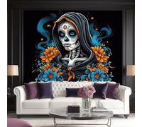 Premium Photo Wallpaper Skull Flowers 400 x 280 cm - Non-Woven Premium Art Print Fleece Wall Mural Decoration Poster Picture Design Modern - Halloween Day of The Dead