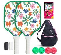 Premium Pickleball Paddles Set 2, 7.5oz Fiberglass Surface & Honeycomb Core, Durable Edge Guard, Ergonomic Grip, Includes 4 Indoor Outdoor Balls & Carry Bag for Beginners Women Men,Schools Clubs Group