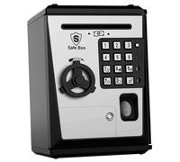 Premium Piggy Bank for Kids with Coin & Auto Grab Cash Slot 8x6x5" Piggy Bank with Coded Lock, Fingerprint Confirmation & Fake Currency Detection Recording & Alarming Savings Box with Voice