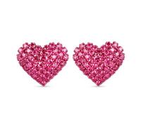 Premium Pink Heart Earrings for Women, Sparkling Hot Pink Stud Earrings, Trendy Chunky Statement Studs, Elegant Coquette Aesthetic Jewelry Rhinestone Accessories