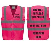 Premium Pink Hi Vis Safety Vest Custom Printed With Your Logo Or Text Waistcoat, Personalise Front and Back, Brand Your Company, Small to 3XL, Brook Hi Vis (Pink, XLarge)