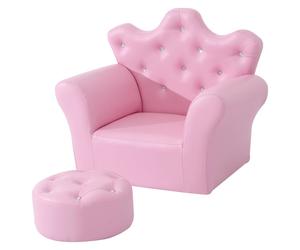 Premium Pink Kids Sofa Set - Free Footstool Included - High-Quality PU Leather -